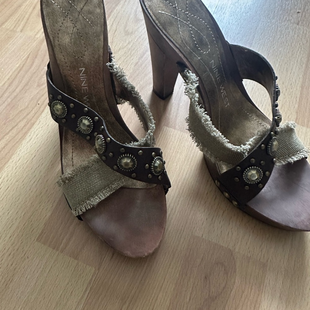 Nine West Brown and Cream Studded Heels